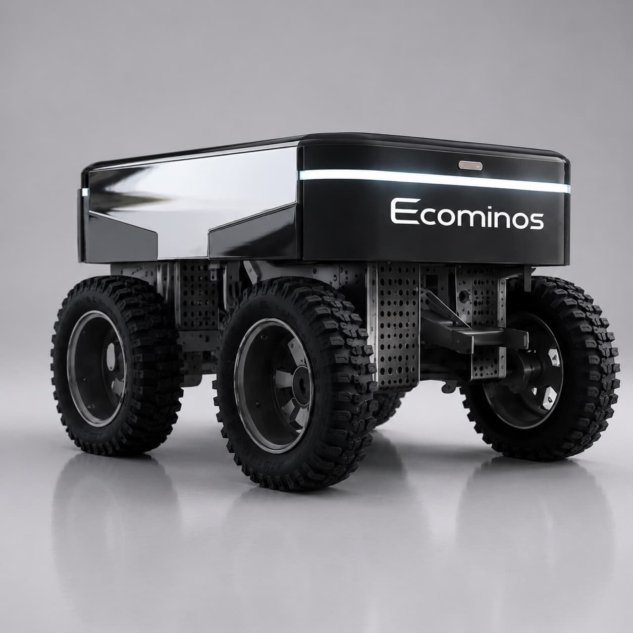 Studio view of Ecominos: modular chassis with the swappable implement mount
