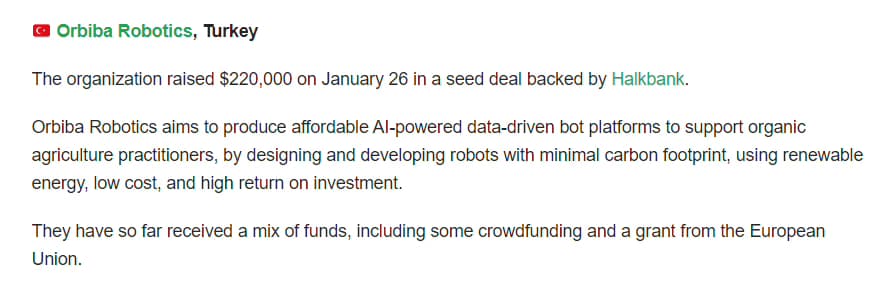 Investment database entry featuring Orbiba Robotics
